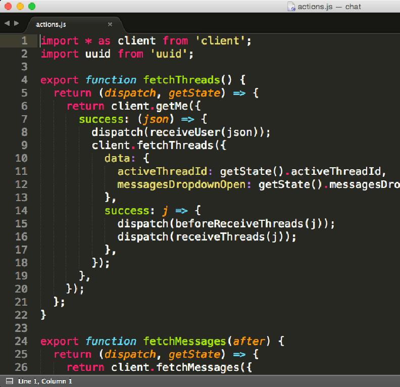 Screenshot of Code for Slack-Like Chat React-Redux App
