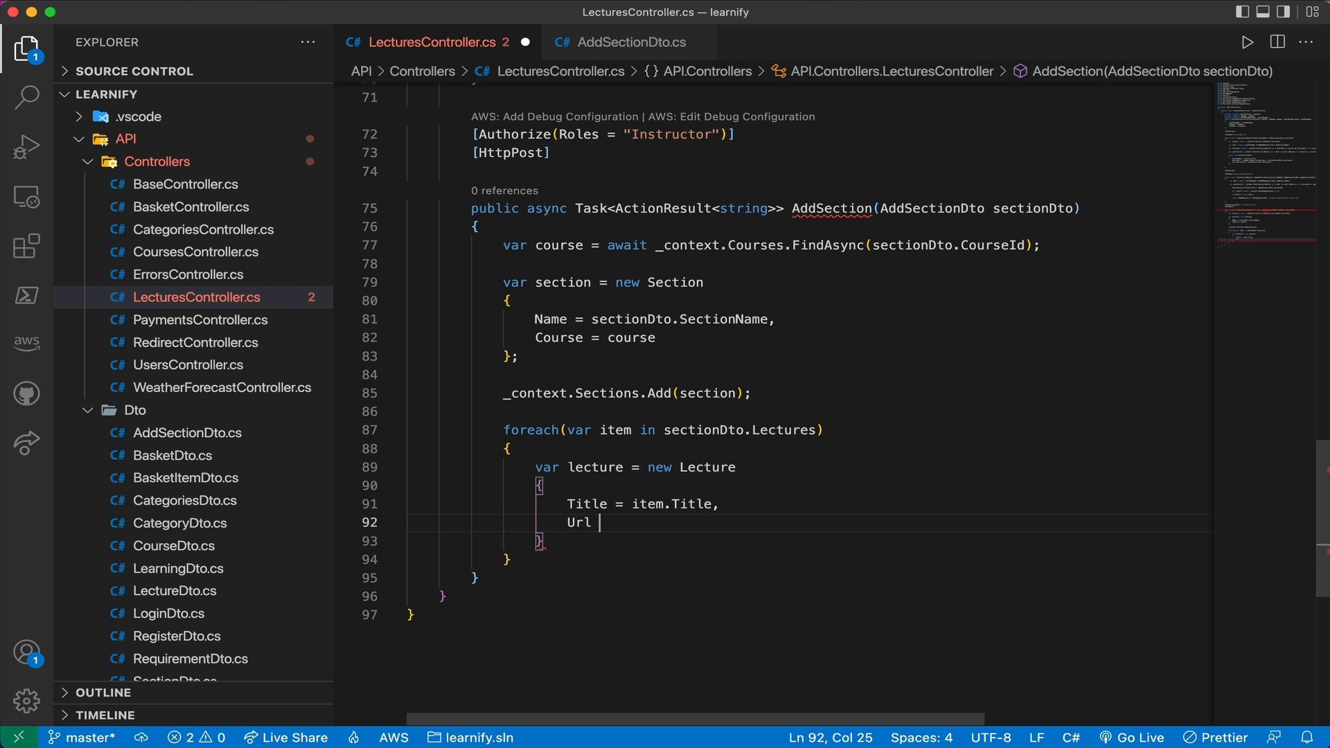 Create Sections Backend