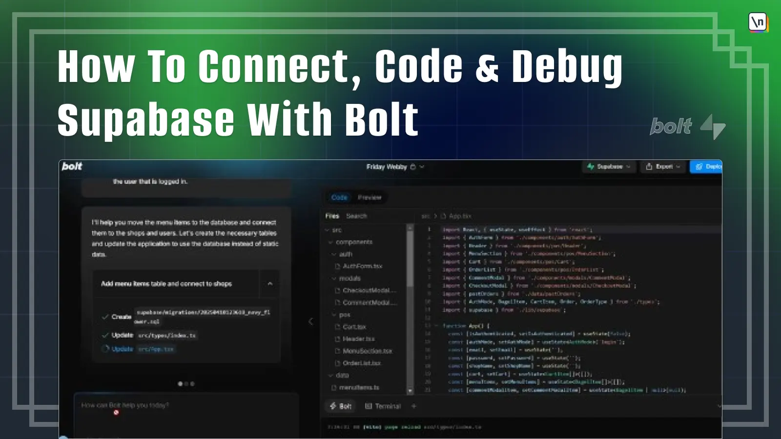 Thumbnail for the \newline course How To Connect, Code & Debug Supabase With Bolt