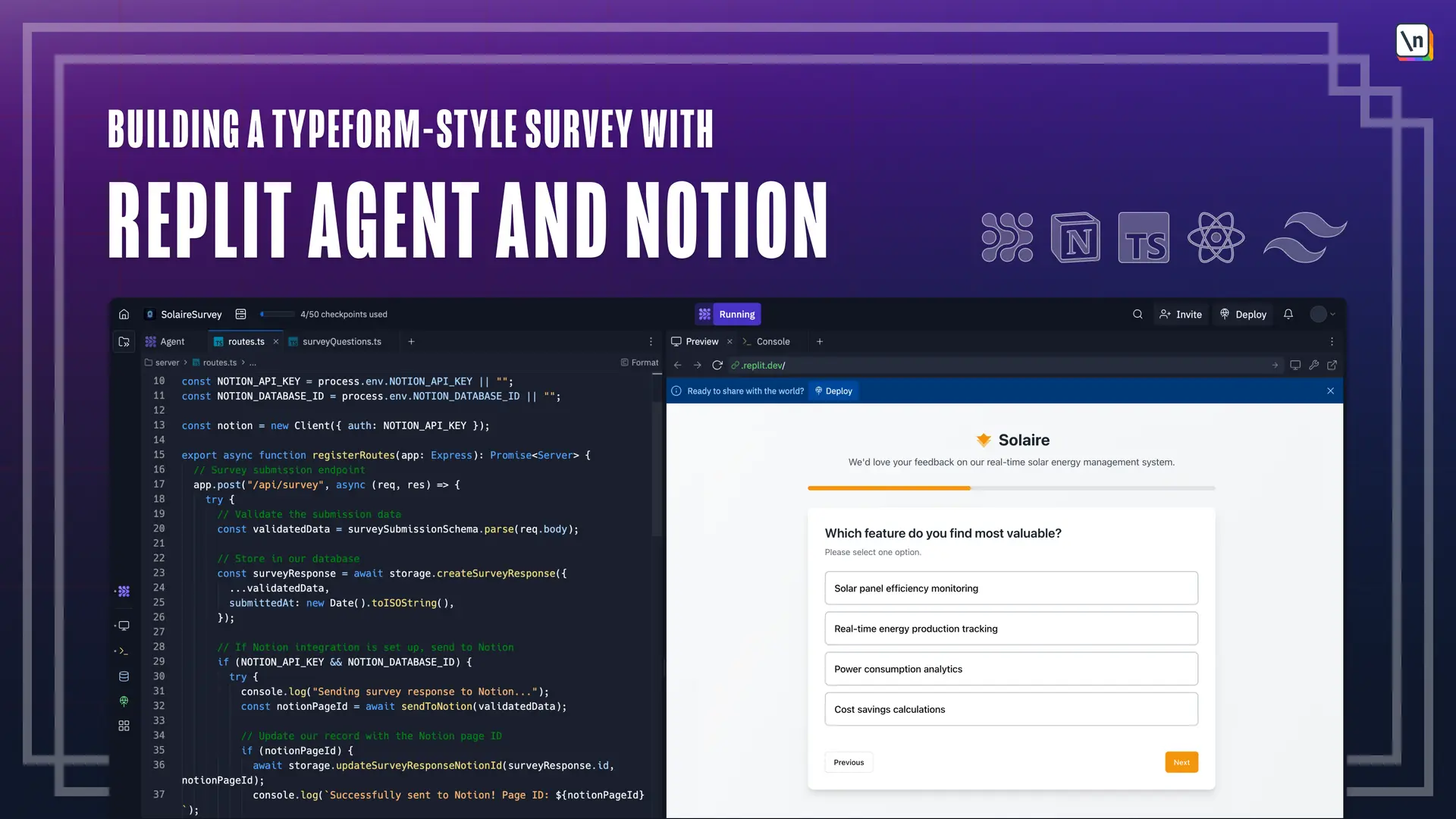 Thumbnail for the \newline course Building a Typeform-Style Survey with Replit Agent and Notion